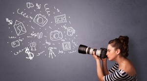 Photographer girl shooting photography icons
